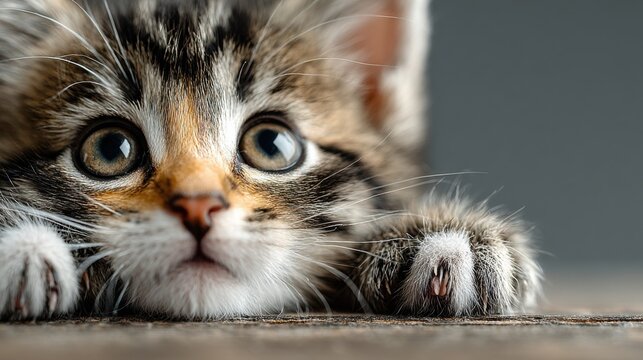 Adorable kitten gazing at the camera while climbing a gentle slope capturing the playful spirit of feline exploration