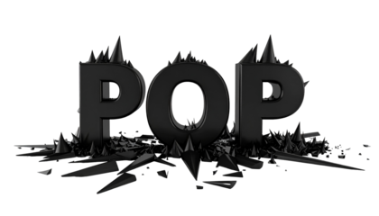 POP" in 3D, shattered base, dark aesthetic