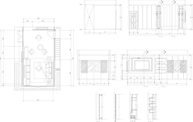Interior Design Construction Drawing for a Small Bedroom with TV Cabinet, Headboard Design, and Section Details for Practical Implementation