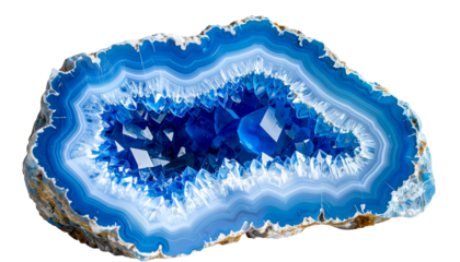 Cross-section of a geode showing blue crystalline interior