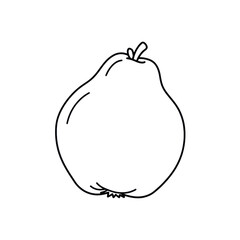 Obraz premium Simple black outline of a pear with stem and leaf details isolated on white background