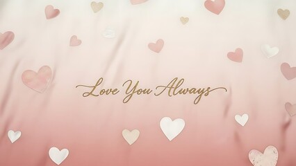 A serene image with hearts floating gently in a soft pink gradient background with the words Love You Always