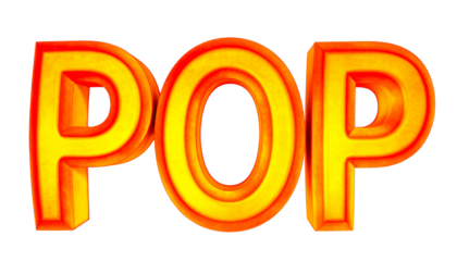 3D illuminated letters spelling "POP" with fiery orange and red hues