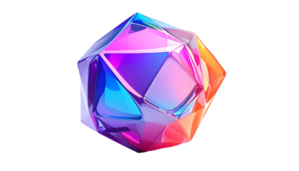 A vibrant, geometric gem shines with gradients against a black background