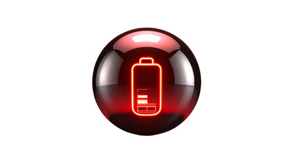 Glowing red orb displays battery level icon on a black background