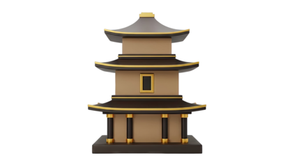 Stylized Japanese Pagoda with Gold Accents