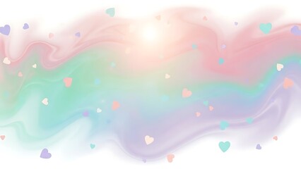 Soft Focus Pastel Colored Hearts and Liquid Shapes against White Background