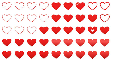 Collection of red heart shapes in various styles and designs