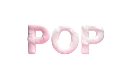 Pink, fluffy "POP" text floats against a stark, black background