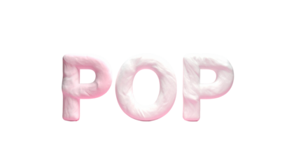 Pink, fluffy "POP" text floats against a stark, black background