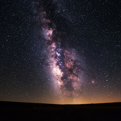 Breathtaking milky way galaxy over dark landscape