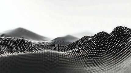 Dynamic digital landscape with wave-like pattern and white background