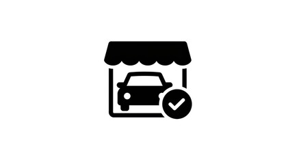 Car Dealership Icon with Approved Checkmark, Representing Vehicle Purchase.