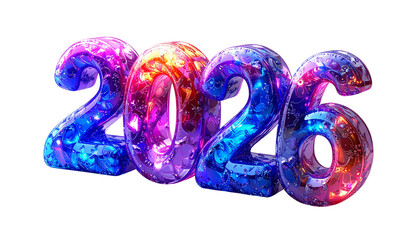 3D-rendered numbers 2026, luminous crystal-like text on black