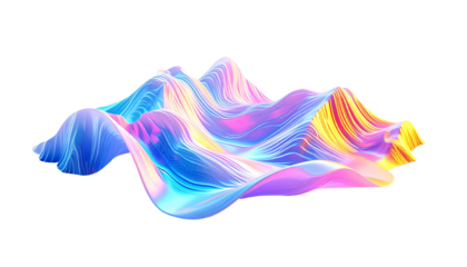 3D-rendered abstract, undulating landscape with vibrant, glowing hues