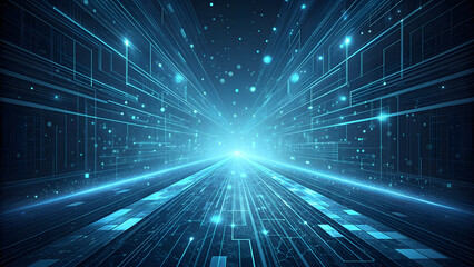 A digital illustration of virtual fractal realms where blue glowing energy bursts and futuristic patterns shine across a bright space backdrop