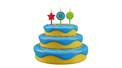 Three-Tiered Birthday Cake with Candles and Sprinkles