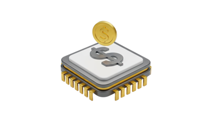 CPU with Dollar Symbols and Gold Coin