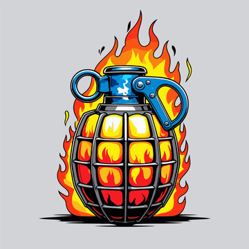 vector image of a fiery grenade
