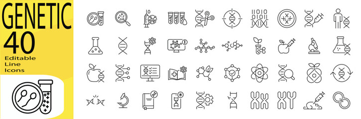 Genetic icon set. Editable stroke.