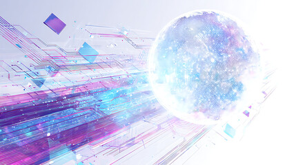 Vibrant digital globe with futuristic circuit board design