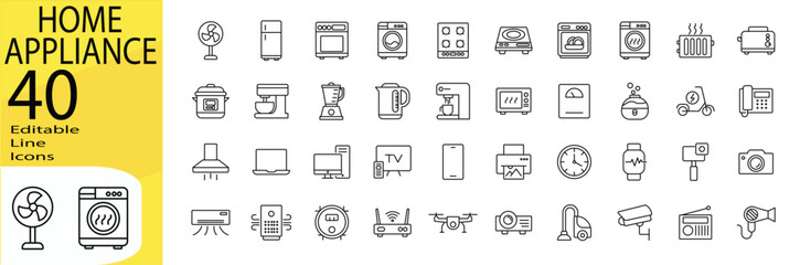 Home Appliance icon set. Editable stroke.
