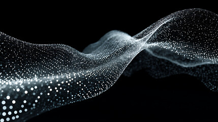 Stunning wave of glowing white dots on black background