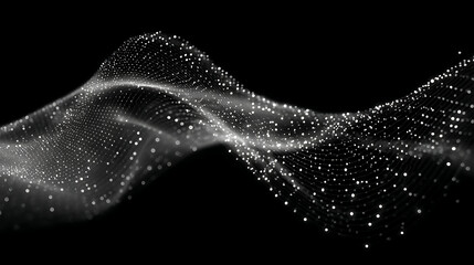 Stunning white particles wave on black background