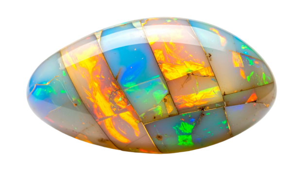 Vibrant opal gemstone with colorful mosaic pattern, oval shape - Powered by Adobe