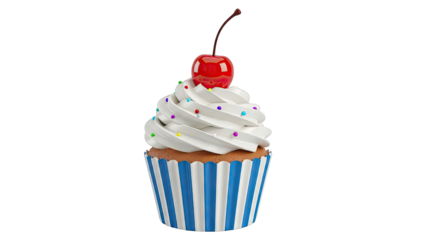 Cupcake with Swirled Frosting, Cherry, and Sprinkles