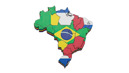 3D Map of Brazil with State Flags