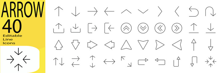 Arrow icon set. Editable stroke.