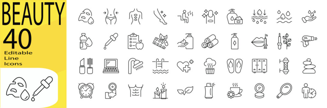 Beauty icon set. Editable stroke.