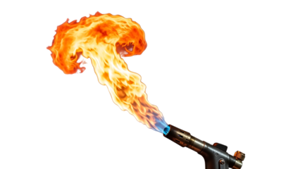 A blowtorch flame isolated on transparent background