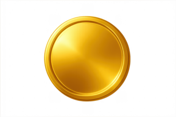 Blank shiny gold coin on transparent background