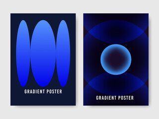 Abstract Blue Gradient Poster Design with Glowing Ellipse and Sphere Geometric Shapes