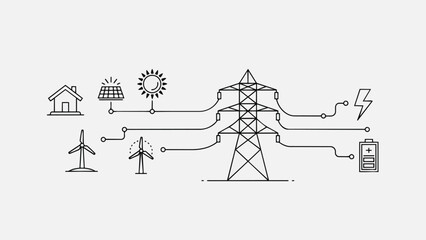 Renewable Energy Sources Connected to Power Grid Illustration.