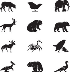 Minimalist Black Wildlife Silhouettes for Logo Design