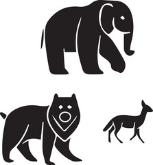 Stylized Wild Animal Icons with Elephant Wolf and Deer