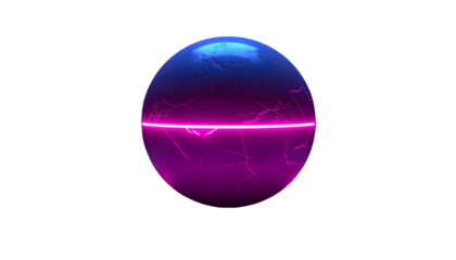 Cracked sphere with neon accents on black background