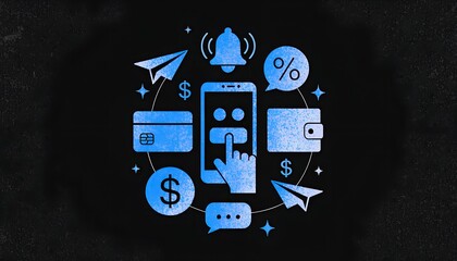 Minimal fintech for digital payment icons in blue gradient