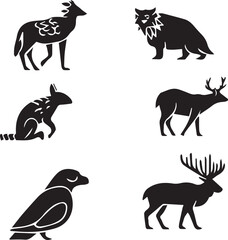 Minimalist Forest Animals Silhouette Icon Collection Set