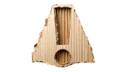 Torn, corrugated cardboard in an exclamation point shape, isolated