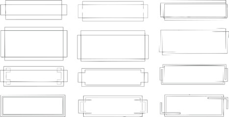 Collection of Blank Rectangular Boxes in Technical Drawing Style.