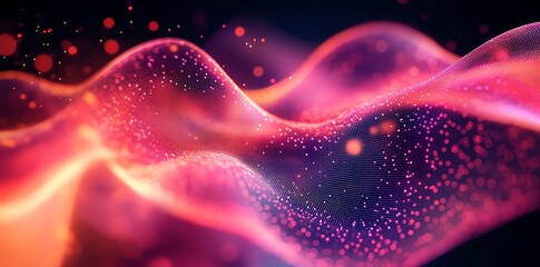 Abstract Vibrant Pink and Purple Digital Wave with Glowing Particles for Technology and Innovation Concepts