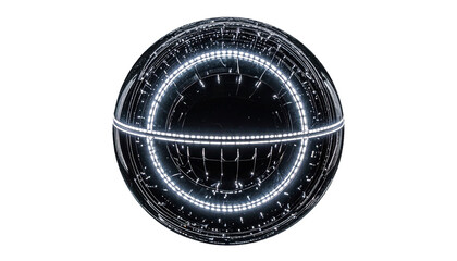 Complex, luminescent orb with intricate geometric details against a black backdrop