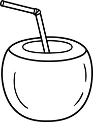 outline Coconut drink with straw and small umbrella decoration