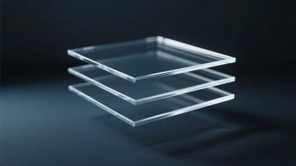 Glass Plates Lined Up or Dropping on Dark Background