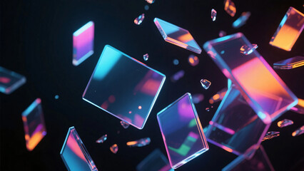 Glass Plates Lined Up or Dropping on Dark Background