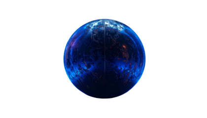 A celestial sphere glows intensely with swirling blue and fiery orange within